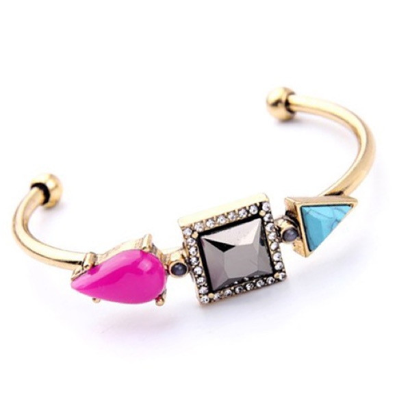 Multicolored Geometric Embellished Cuff Bracelet - Picture 5 of 7